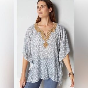 NWOT J. Jill Kimono Block Print Top, 100% cotton